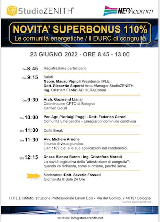 Comunità energetiche e Durc di congruità, i nodi al convegno Zenith di Bologna